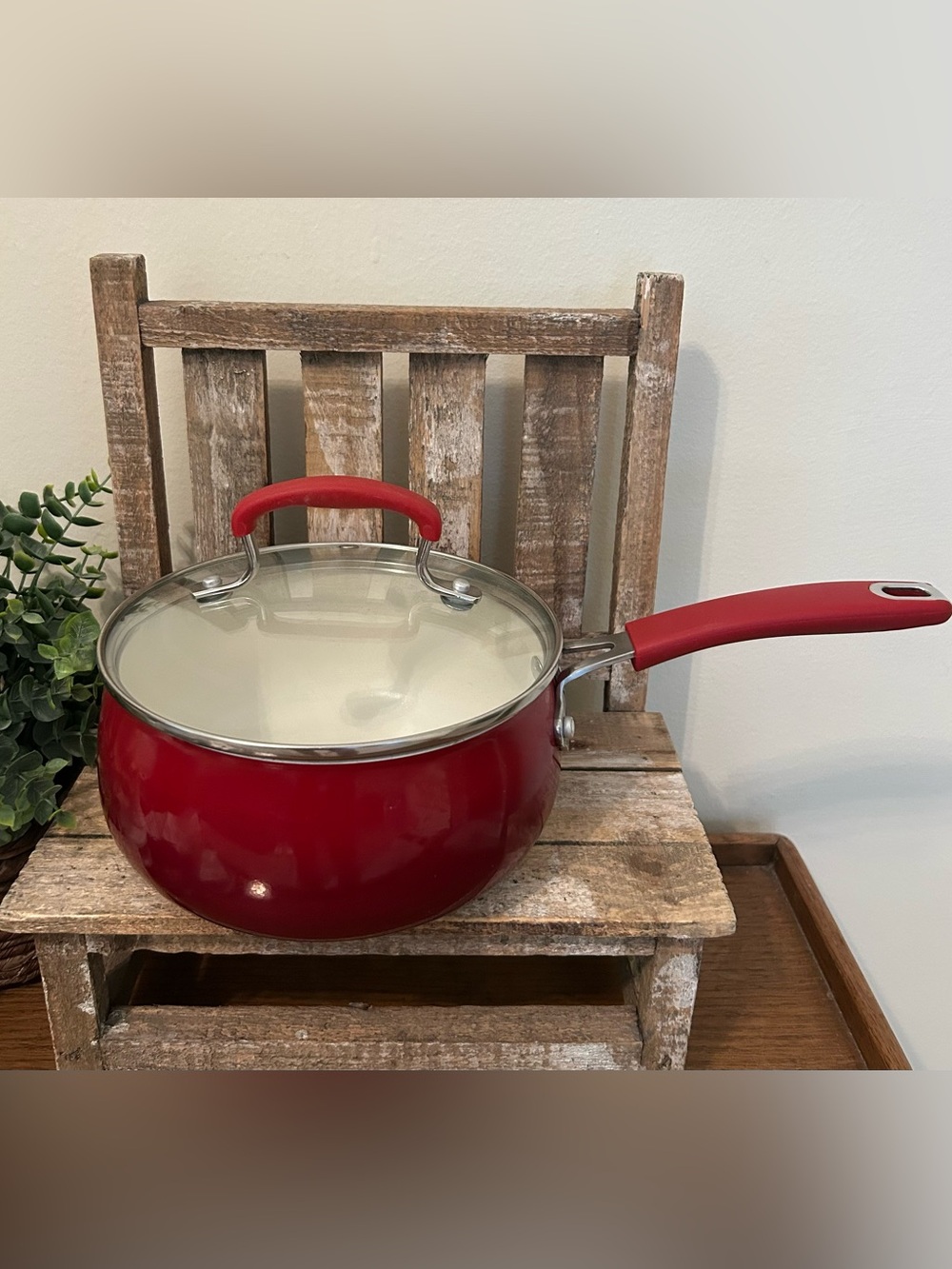 Pioneer Woman 3 Quart Ceramic Nonstick Aluminum Saucepan Ombre Red NWOT